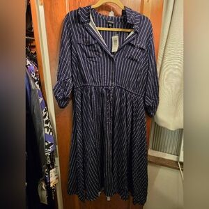 Torrid NWT Navy Blue Striped Button-Up Dress